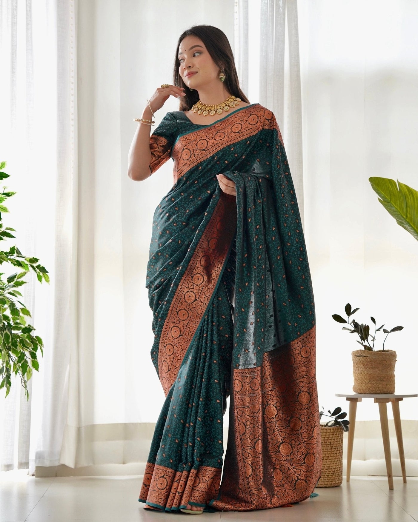 Pure Gaji Silk Saree Weaved With Copper Zari - Almaari Fashion