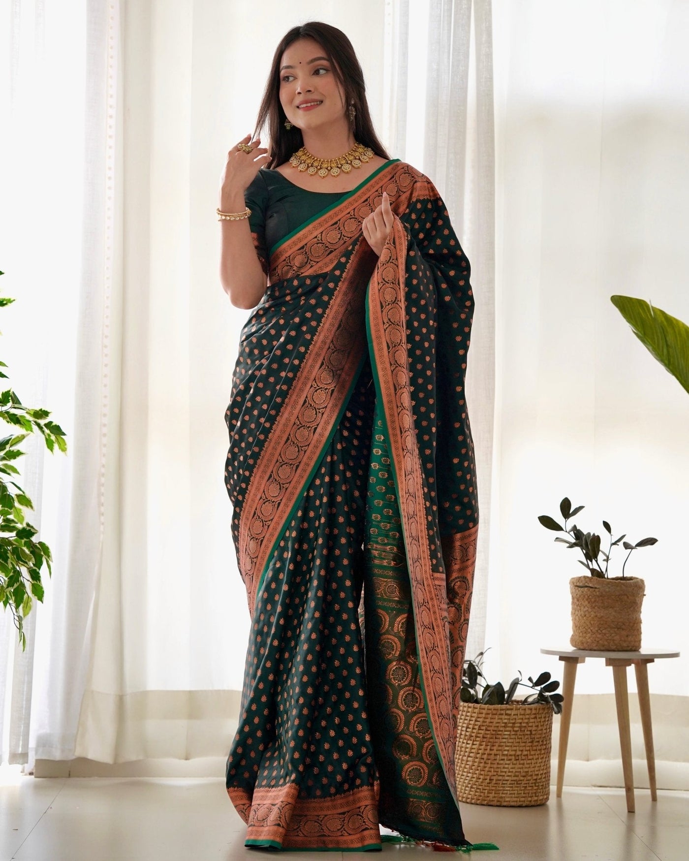 Pure Gaji Silk Saree Weaved With Copper Zari - Almaari Fashion