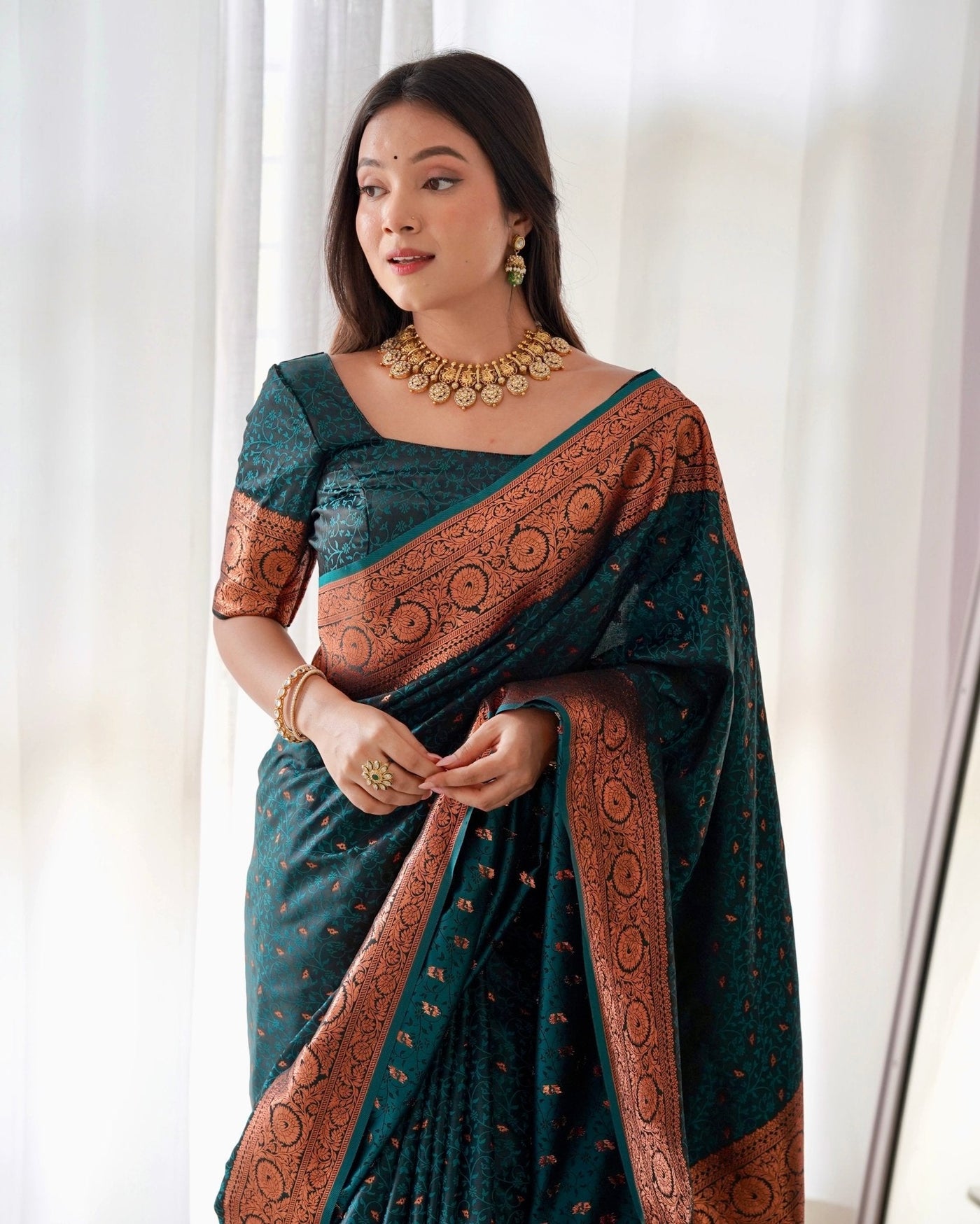 Pure Gaji Silk Saree Weaved With Copper Zari - Almaari Fashion