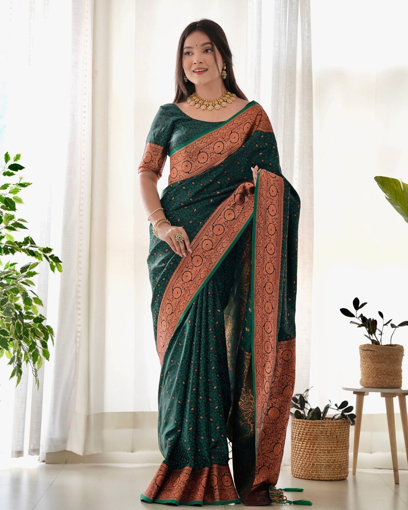 Pure Gaji Silk Saree Weaved With Copper Zari - Almaari Fashion