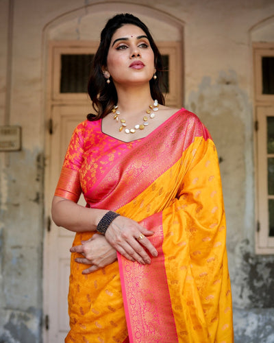 Pure Gaji Silk Saree Weaved With Zari Comes With Tassels - Almaari Fashion