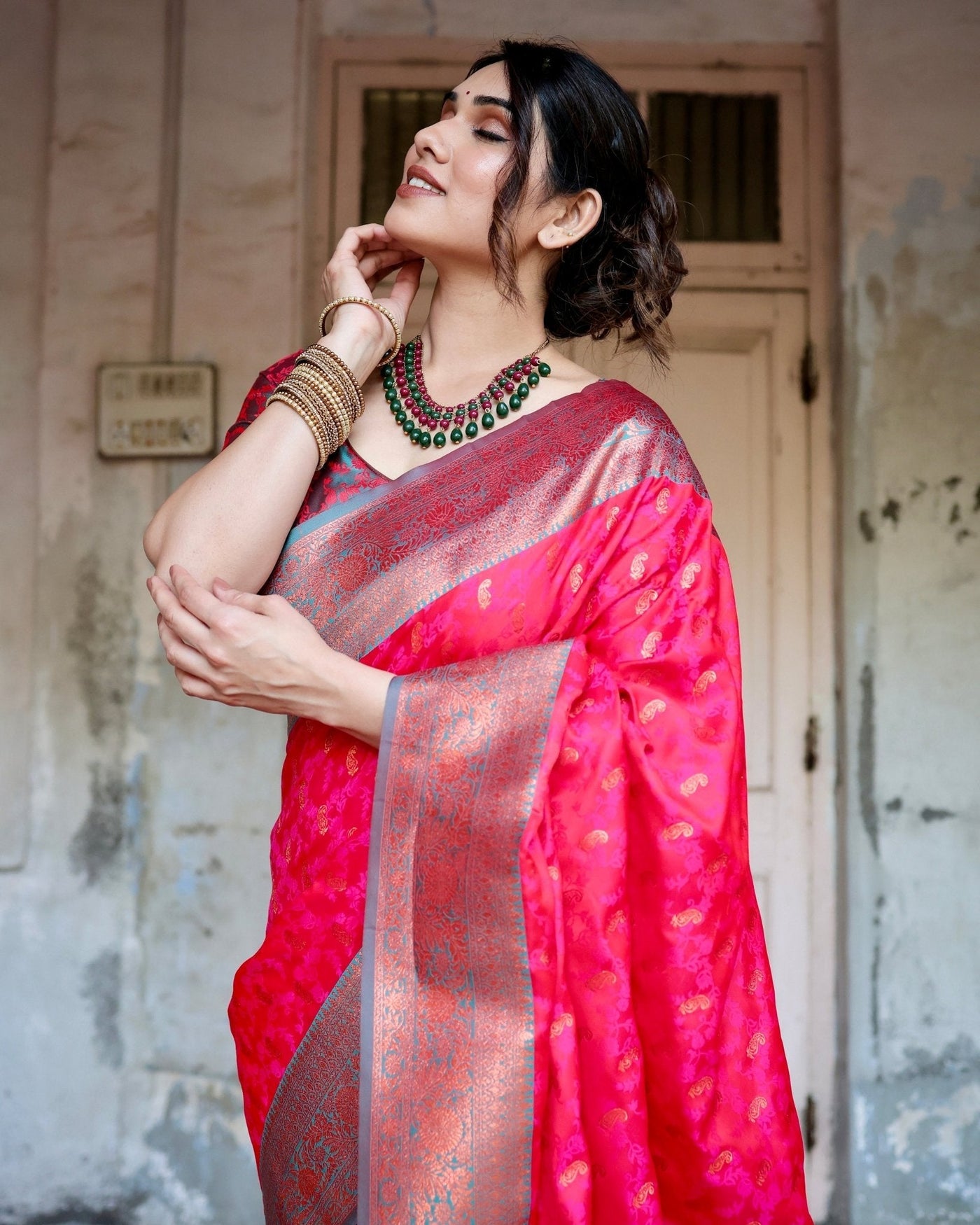 Pure Gaji Silk Saree Weaved With Zari Comes With Tassels - Almaari Fashion