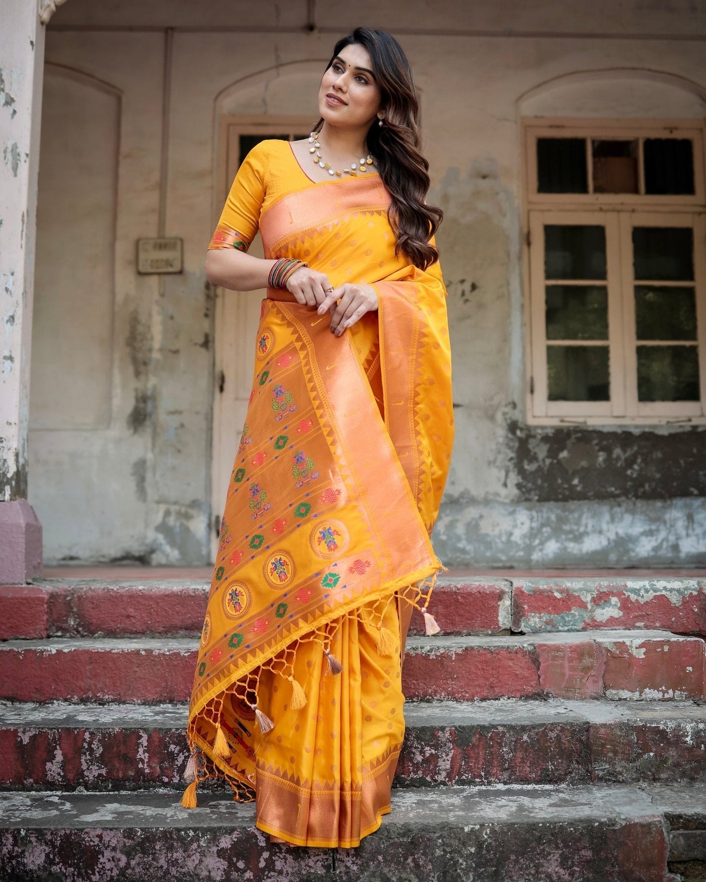 Pure Gaji Silk Saree Weaved With Zari Comes With Tassels - Almaari Fashion