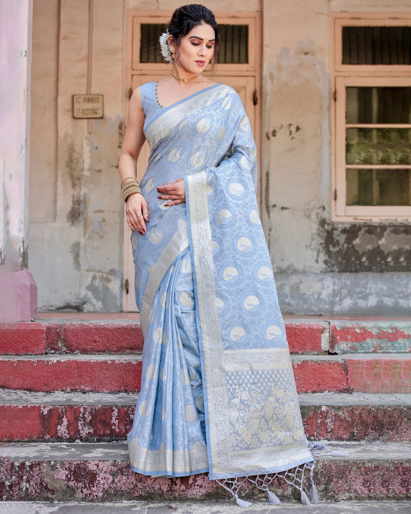 Pure Gaji Silk Saree Weaved With Zari Comes With Tassels - Almaari Fashion