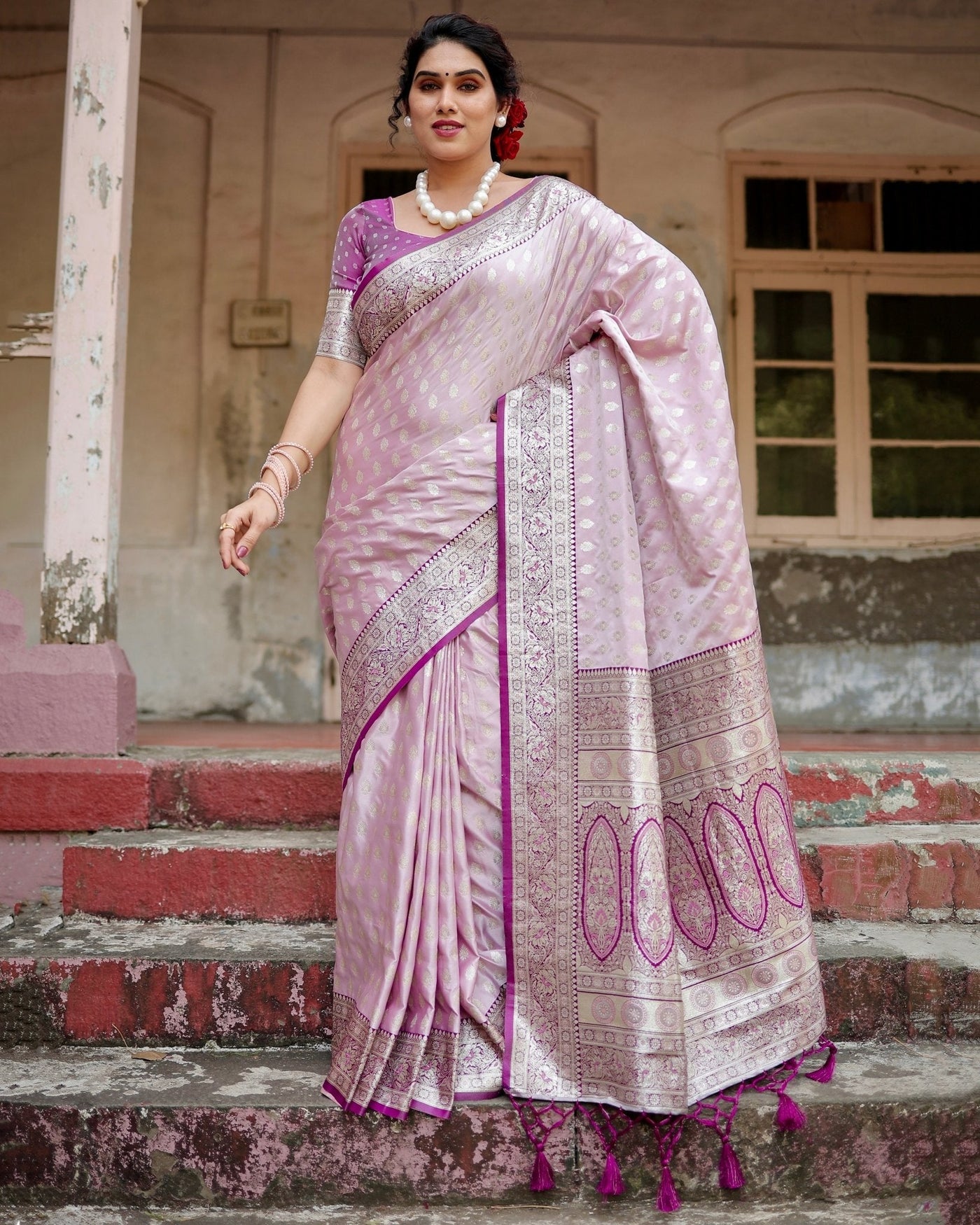 Pure Gaji Silk Saree Weaved With Zari Comes With Tassels - Almaari Fashion