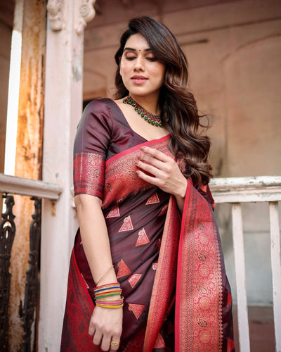 Pure Gaji Silk Saree Weaved With Zari Comes With Tassels - Almaari Fashion