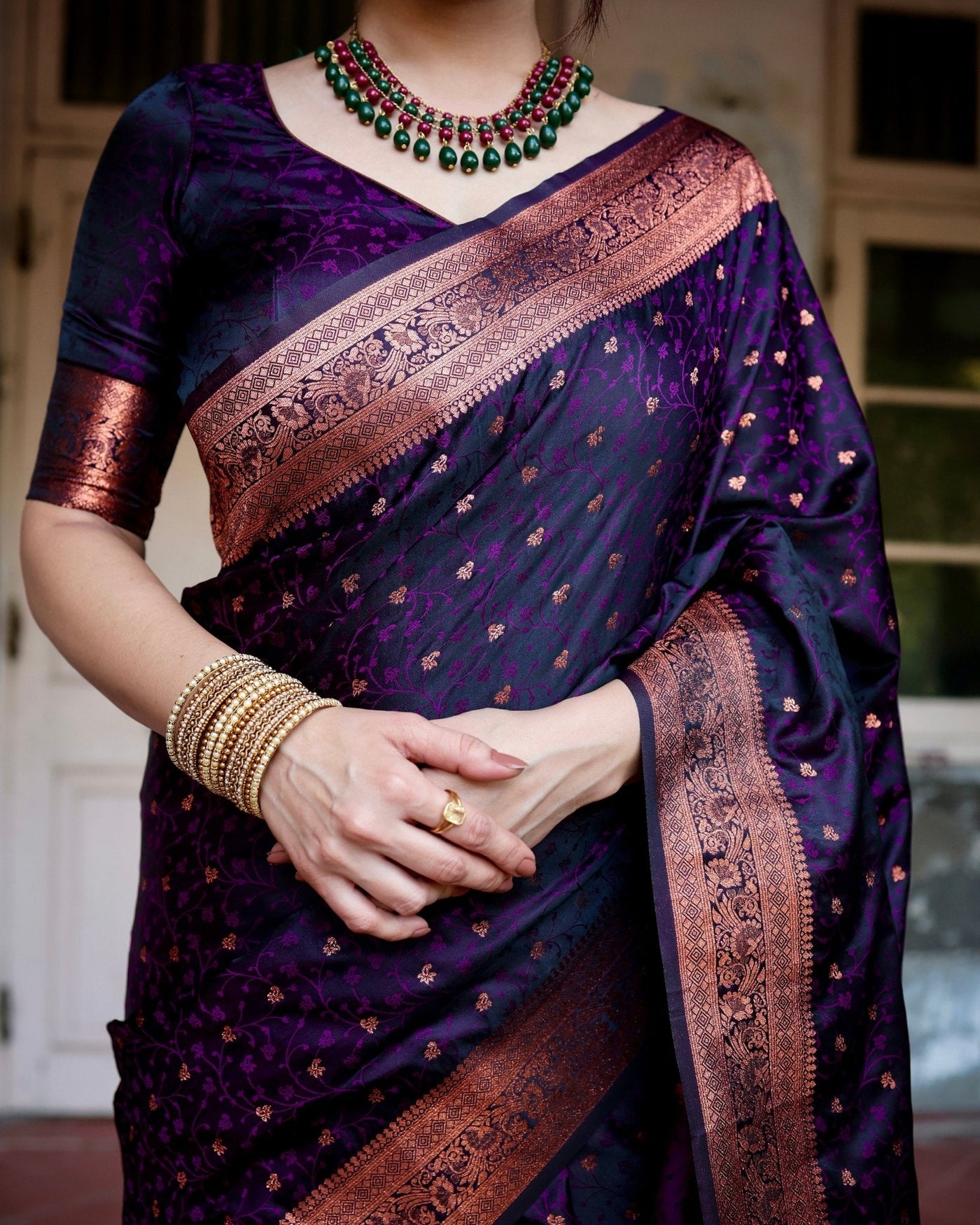 Pure Gaji Silk Saree Weaved With Zari Comes With Tassels - Almaari Fashion