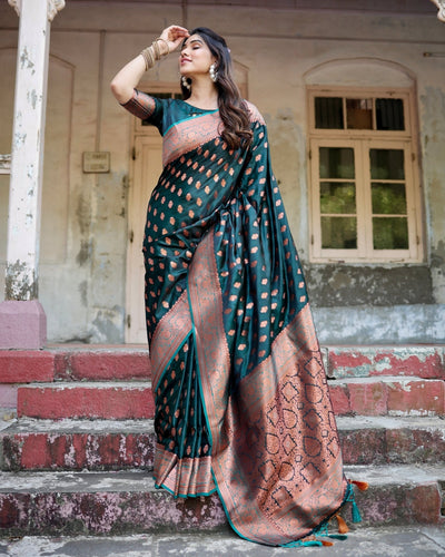 Pure Gaji Silk Saree Weaved With Zari Comes With Tassels - Almaari Fashion