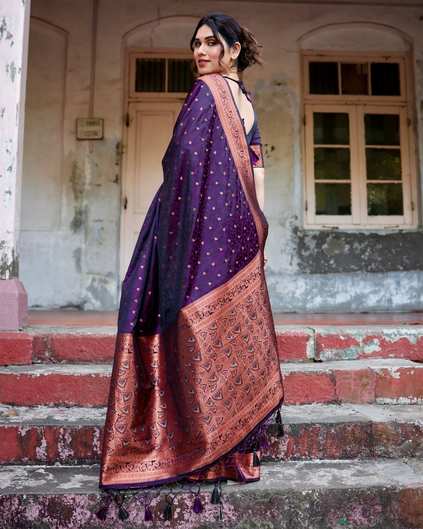 Pure Gaji Silk Saree Weaved With Zari Comes With Tassels - Almaari Fashion