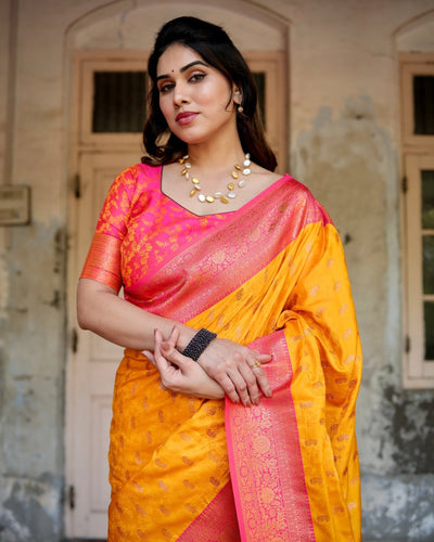 Pure Gaji Silk Saree Weaved With Zari Comes With Tassels - Almaari Fashion