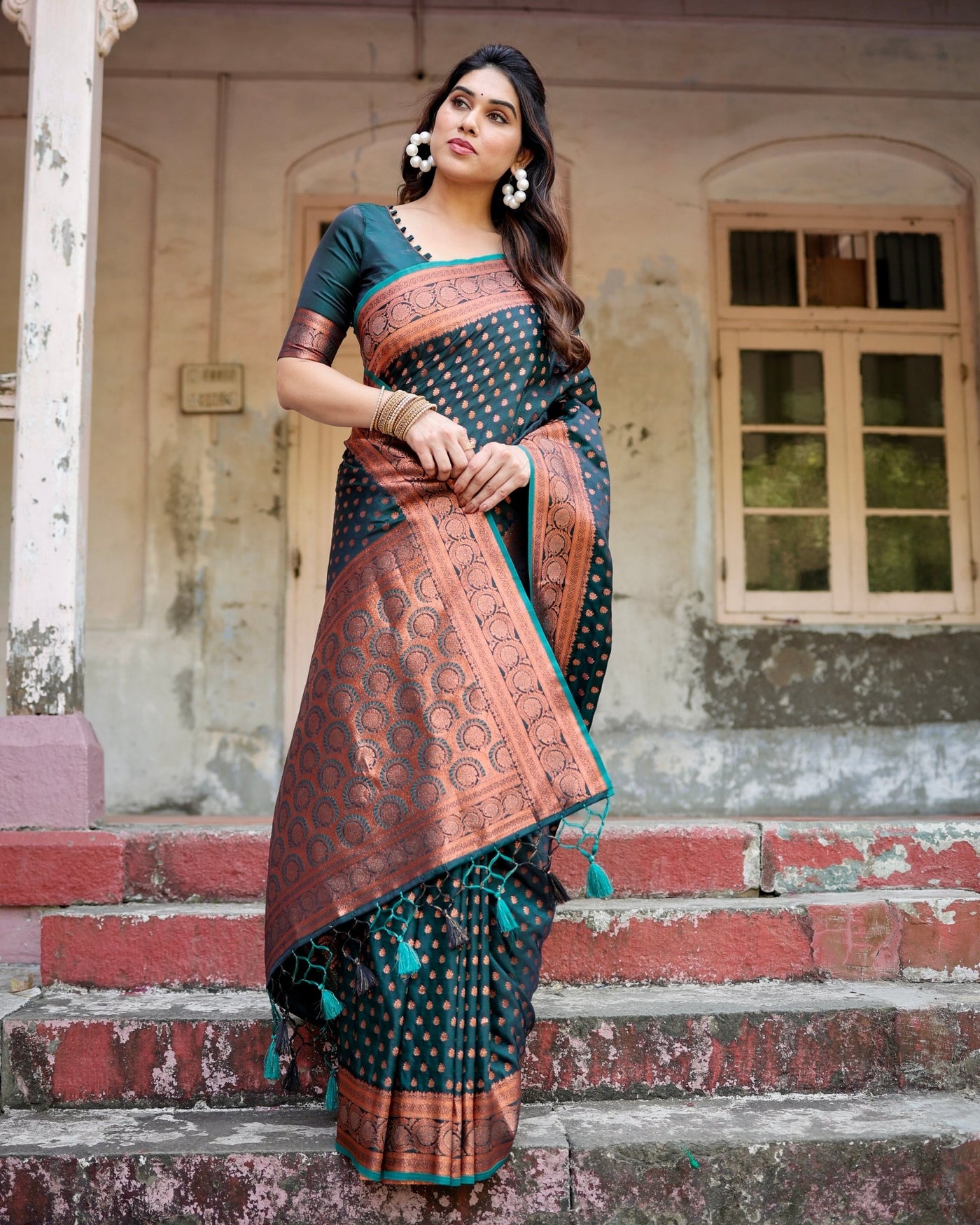 Pure Gaji Silk Saree Weaved With Zari Comes With Tassels - Almaari Fashion