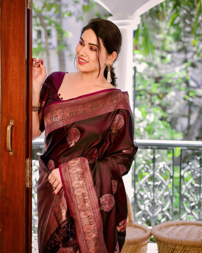 Pure Gaji Silk Saree Weaved With Zari Comes With Tassels - Almaari Fashion