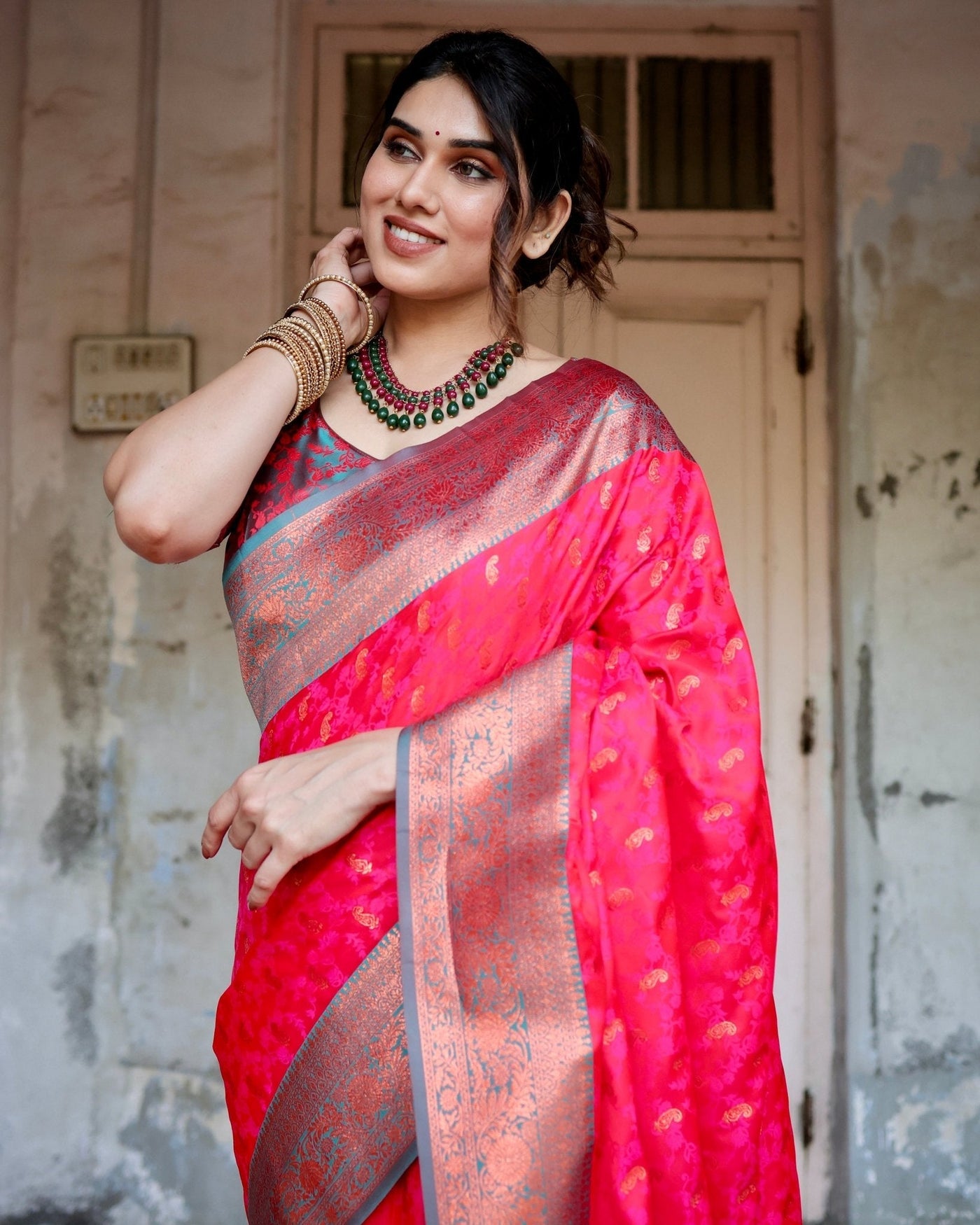 Pure Gaji Silk Saree Weaved With Zari Comes With Tassels - Almaari Fashion