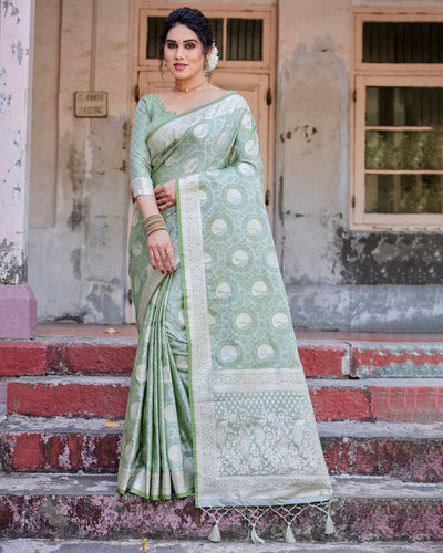 Pure Gaji Silk Saree Weaved With Zari Comes With Tassels - Almaari Fashion