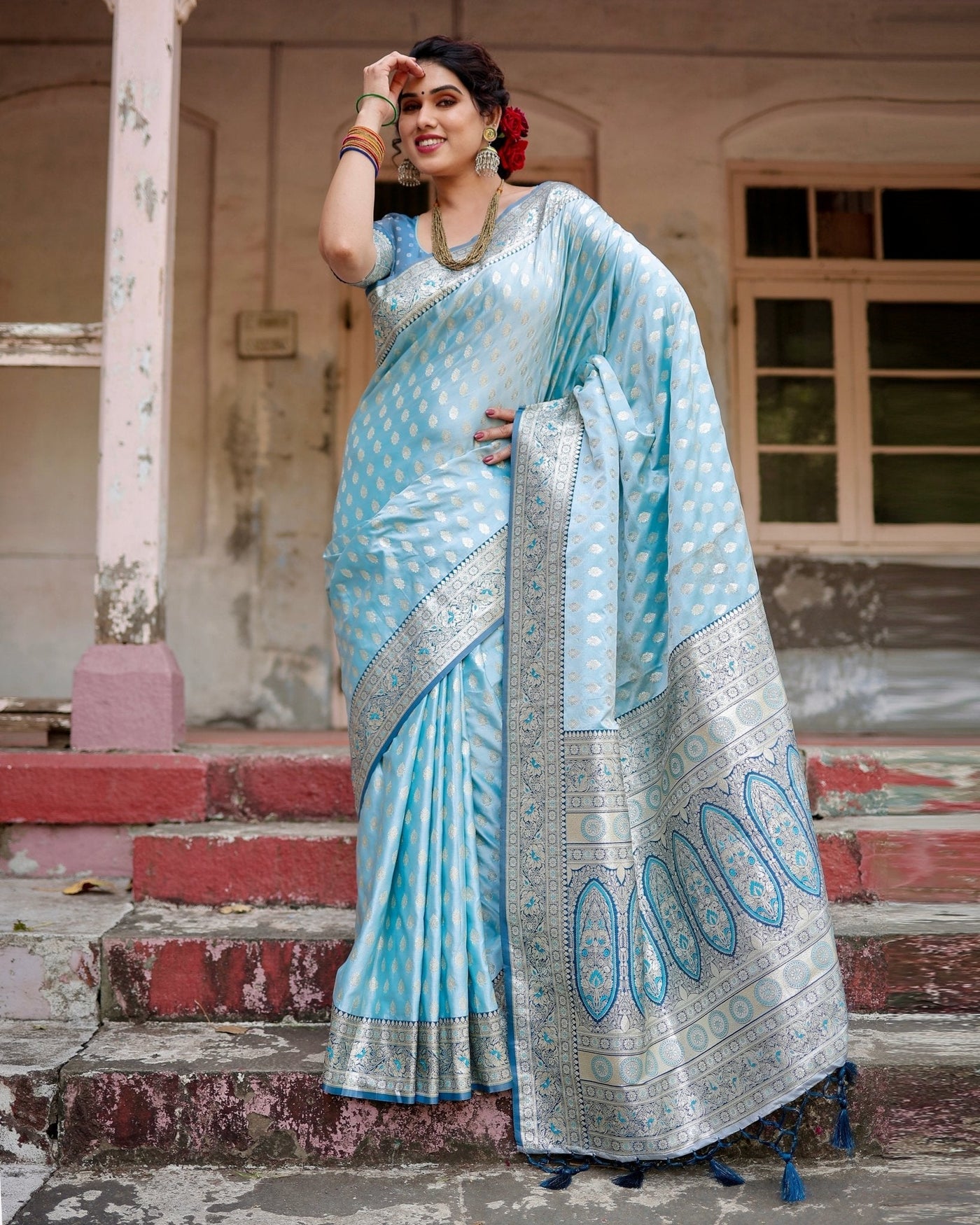 Pure Gaji Silk Saree Weaved With Zari Comes With Tassels - Almaari Fashion