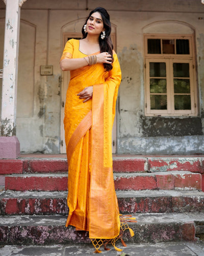 Pure Gaji Silk Saree Weaved With Zari Comes With Tassels - Almaari Fashion