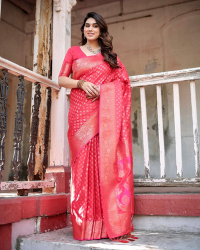 Pure Gaji Silk Saree Weaved With Zari Comes With Tassels - Almaari Fashion