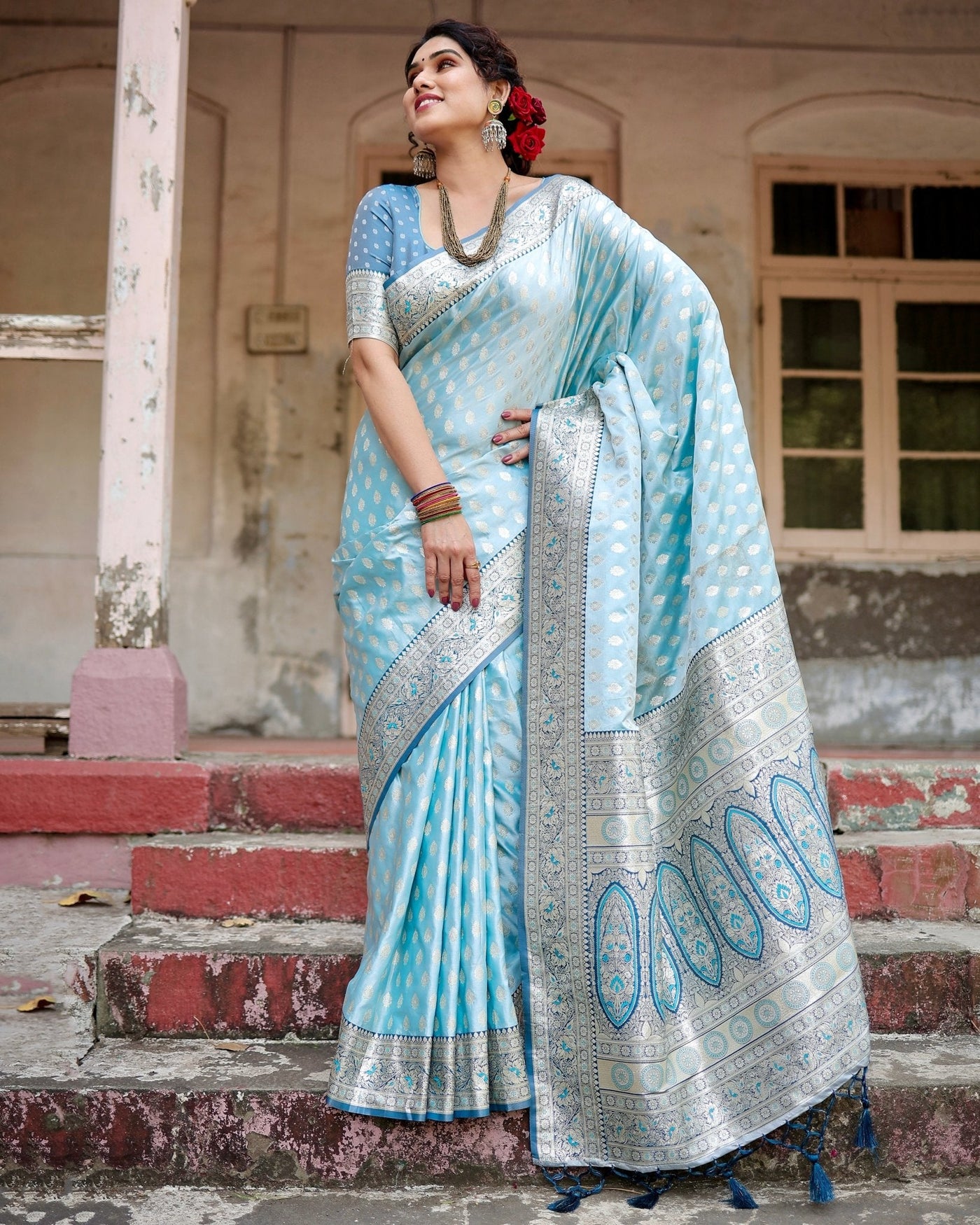 Pure Gaji Silk Saree Weaved With Zari Comes With Tassels - Almaari Fashion