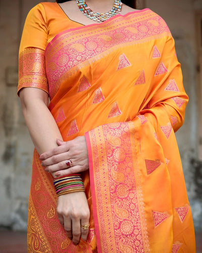 Pure Gaji Silk Saree Weaved With Zari Comes With Tassels - Almaari Fashion