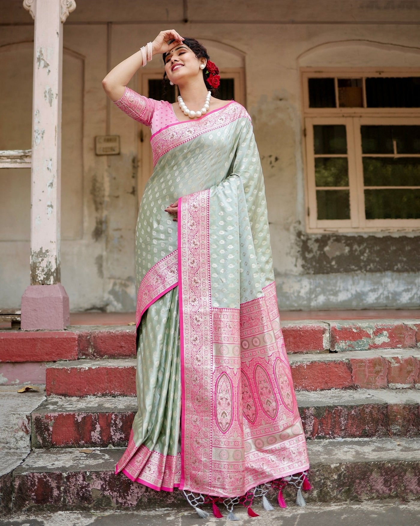 Pure Gaji Silk Saree Weaved With Zari Comes With Tassels - Almaari Fashion