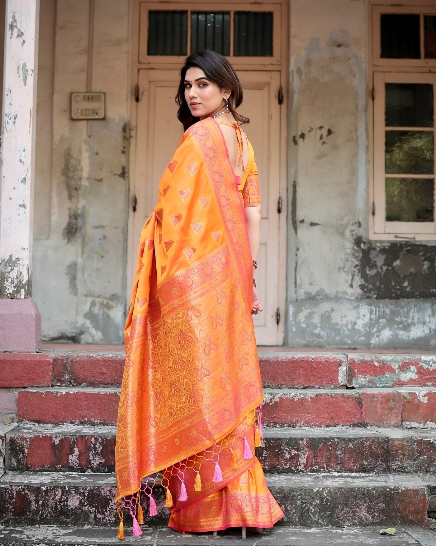 Pure Gaji Silk Saree Weaved With Zari Comes With Tassels - Almaari Fashion