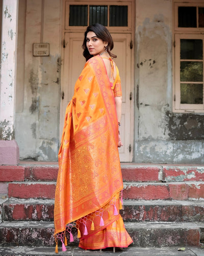 Pure Gaji Silk Saree Weaved With Zari Comes With Tassels - Almaari Fashion