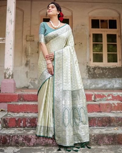 Pure Gaji Silk Saree Weaved With Zari Comes With Tassels - Almaari Fashion