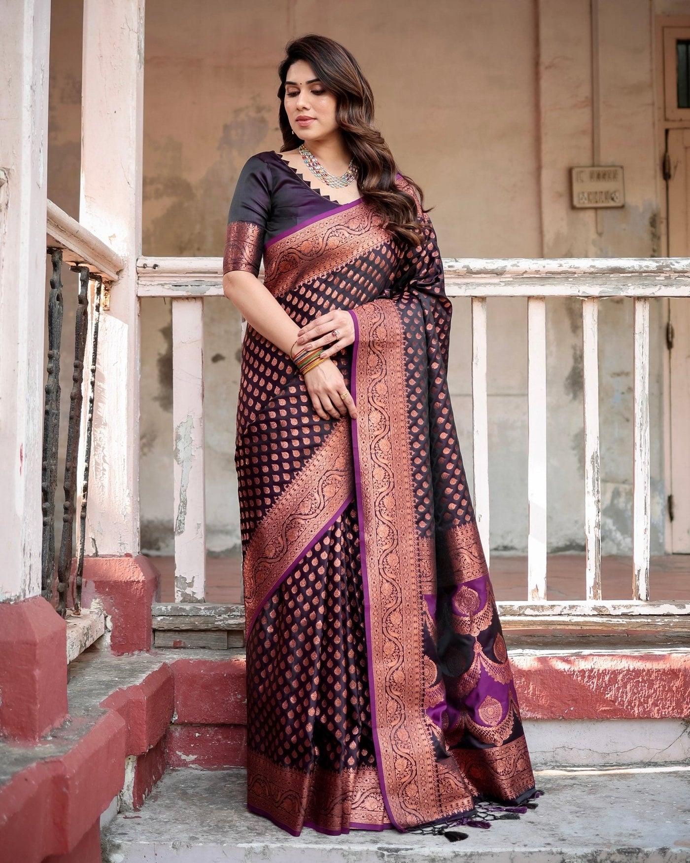 Pure Gaji Silk Saree Weaved With Zari Comes With Tassels - Almaari Fashion