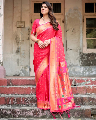 Pure Gaji Silk Saree Weaved With Zari Comes With Tassels - Almaari Fashion