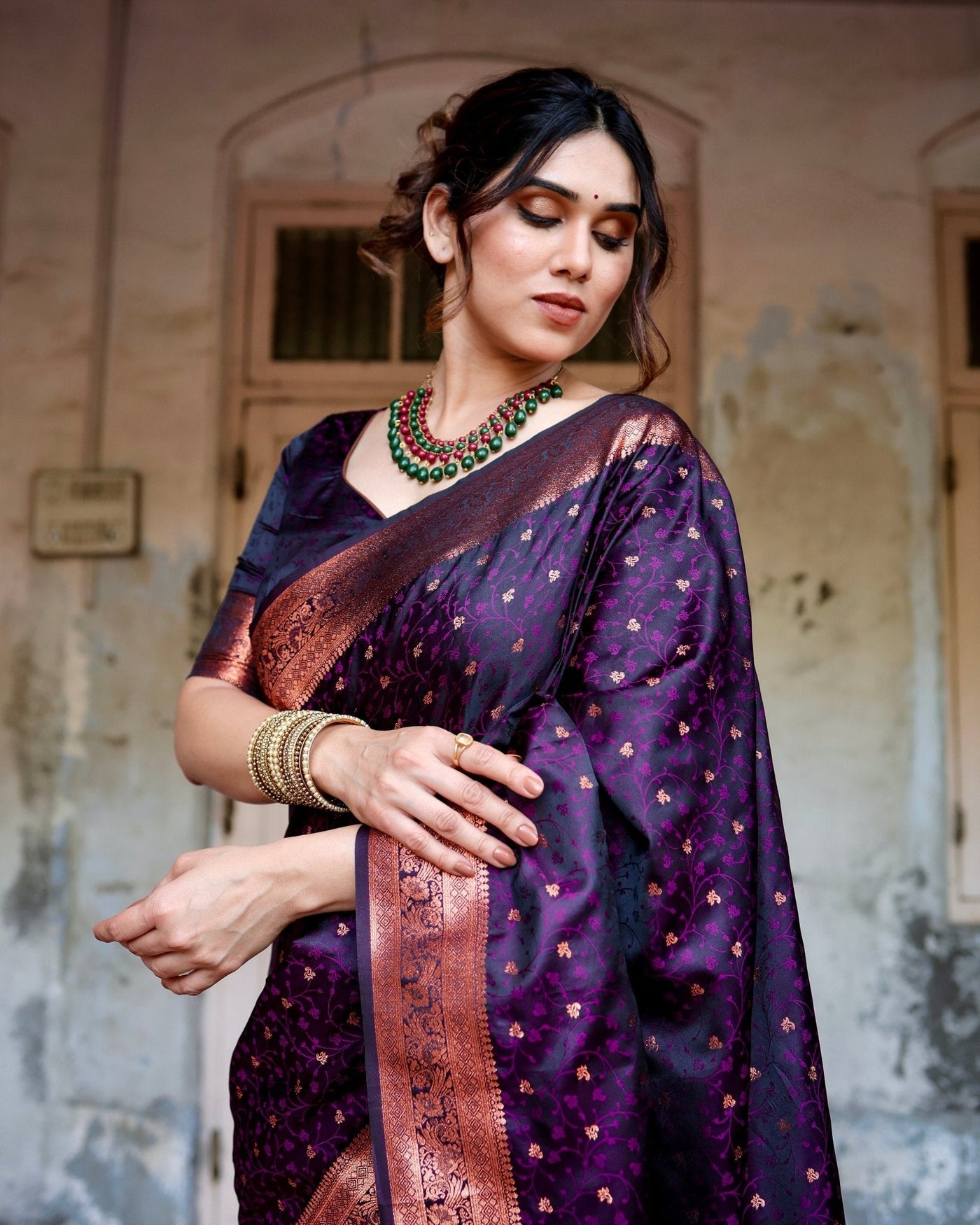 Pure Gaji Silk Saree Weaved With Zari Comes With Tassels - Almaari Fashion