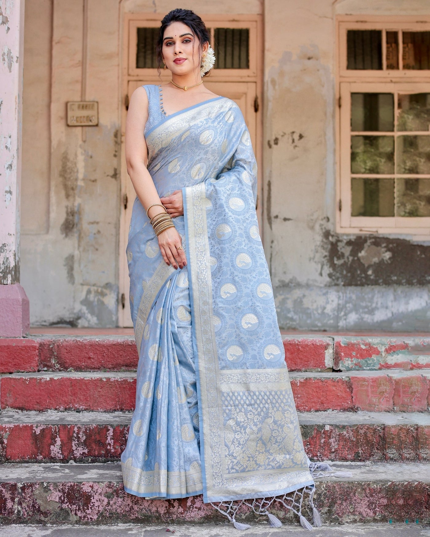 Pure Gaji Silk Saree Weaved With Zari Comes With Tassels - Almaari Fashion