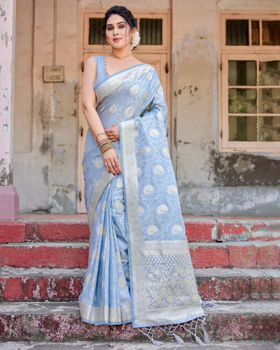 Pure Gaji Silk Saree Weaved With Zari Comes With Tassels - Almaari Fashion