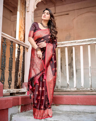 Pure Gaji Silk Saree Weaved With Zari Comes With Tassels - Almaari Fashion