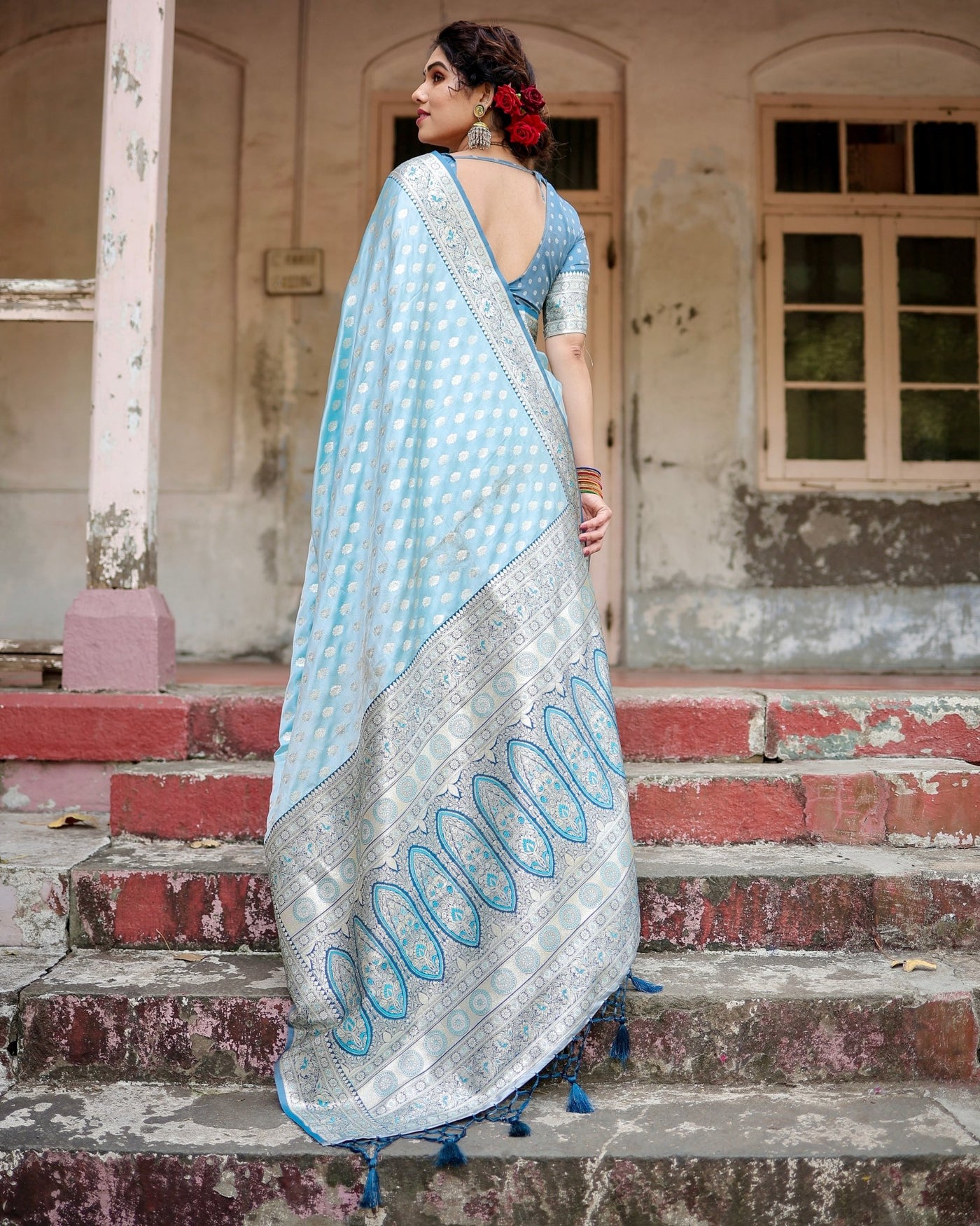 Pure Gaji Silk Saree Weaved With Zari Comes With Tassels - Almaari Fashion