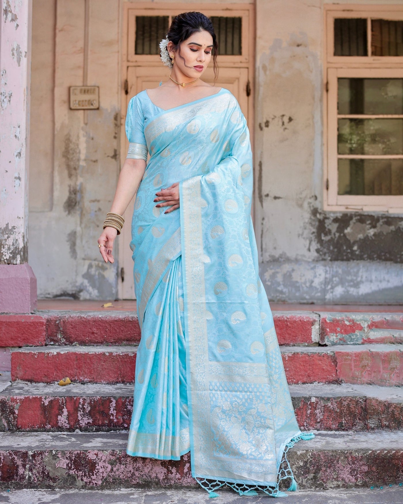 Pure Gaji Silk Saree Weaved With Zari Comes With Tassels - Almaari Fashion