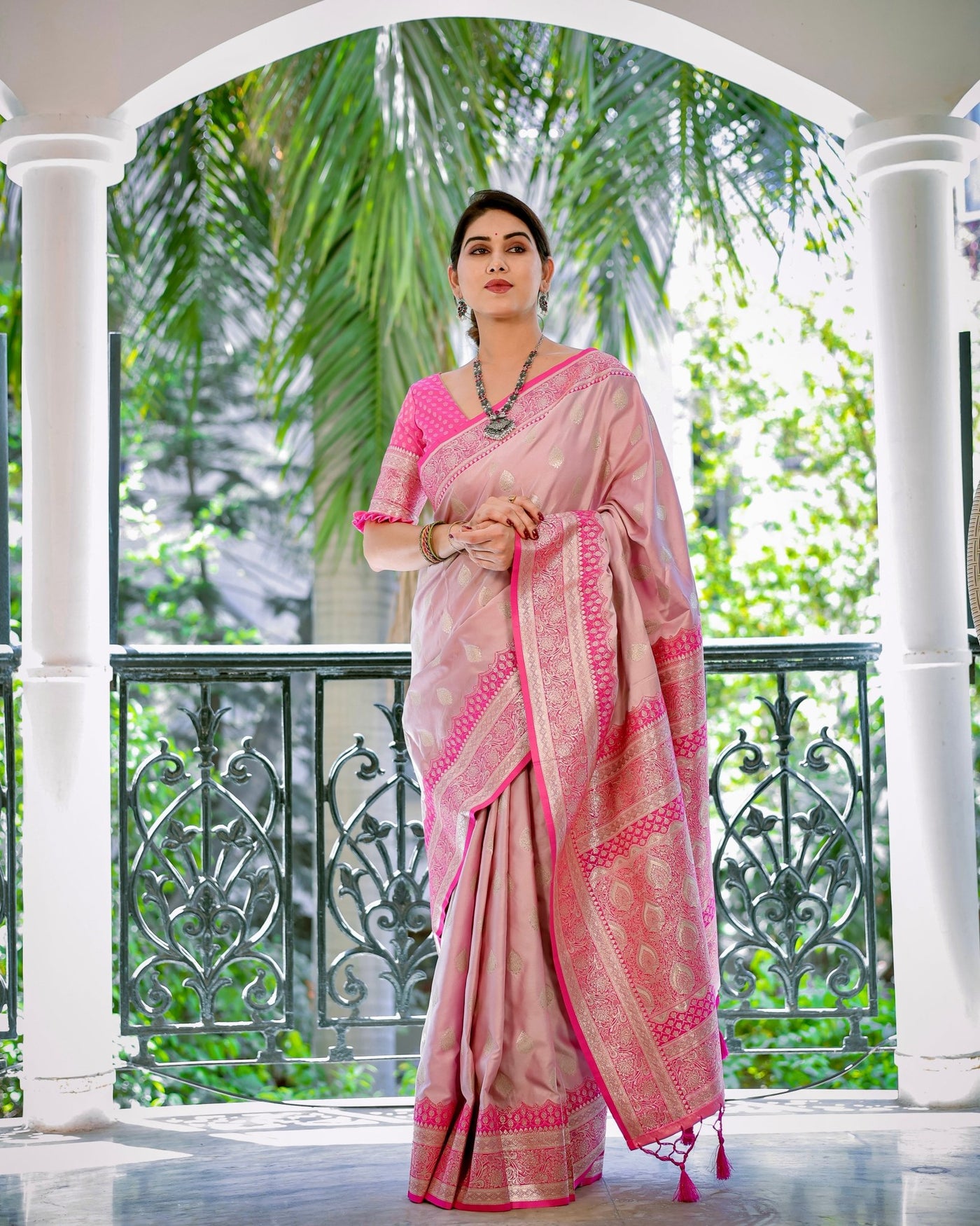 Pure Gaji Silk Saree Weaved With Zari Comes With Tassels - Almaari Fashion