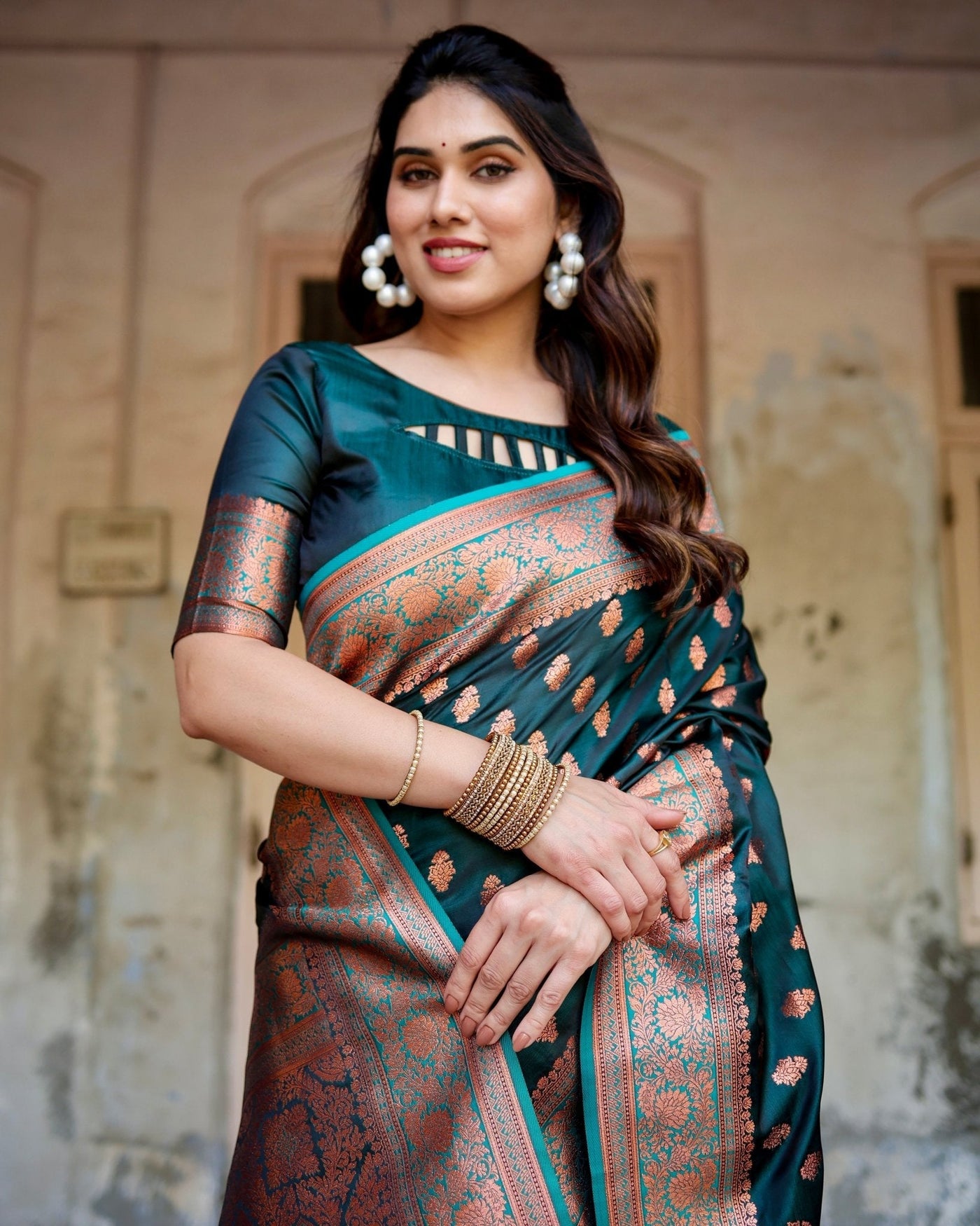 Pure Gaji Silk Saree Weaved With Zari Comes With Tassels - Almaari Fashion