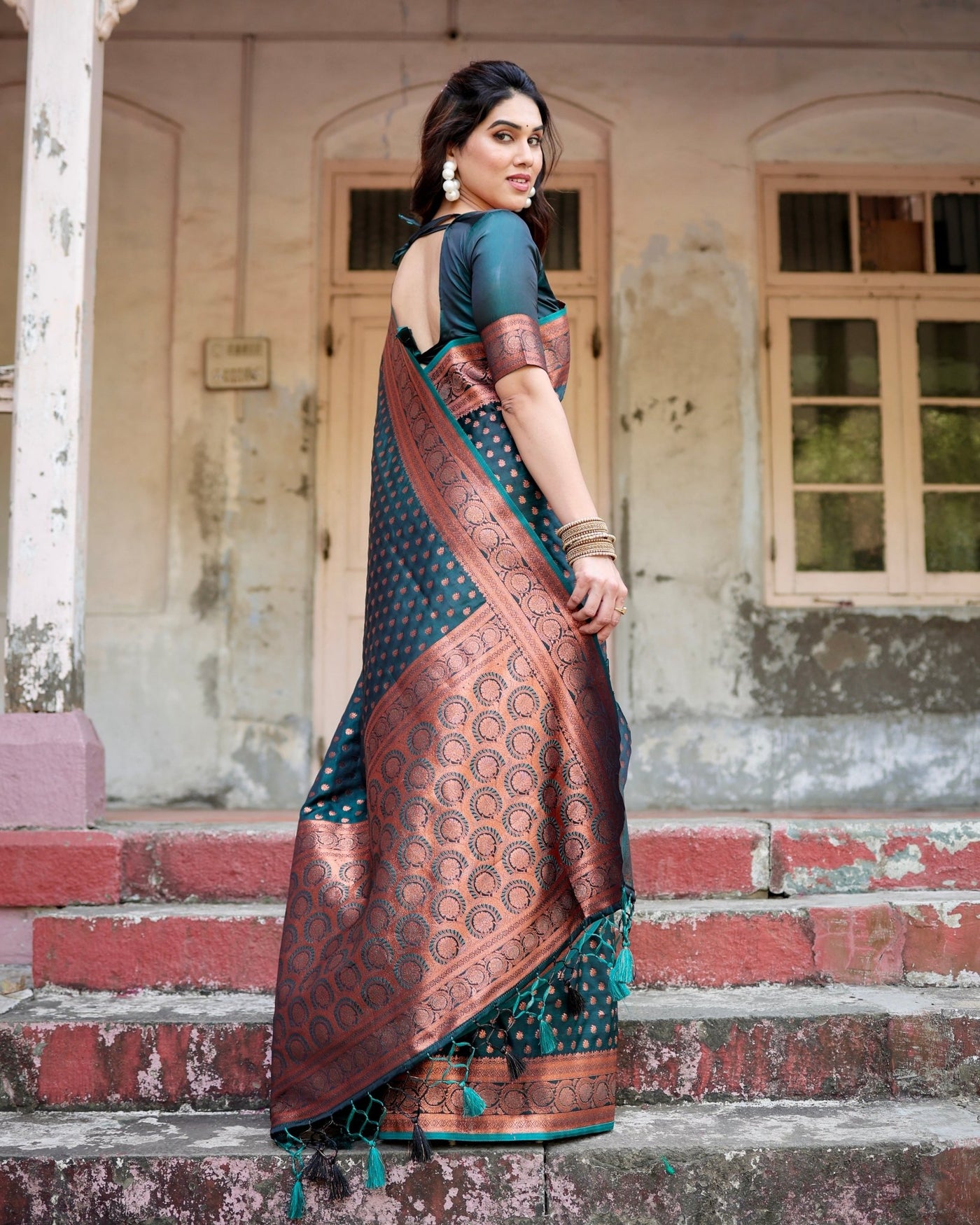 Pure Gaji Silk Saree Weaved With Zari Comes With Tassels - Almaari Fashion