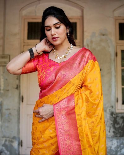 Pure Gaji Silk Saree Weaved With Zari Comes With Tassels - Almaari Fashion