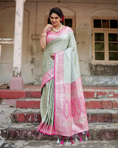 Pure Gaji Silk Saree Weaved With Zari Comes With Tassels - Almaari Fashion