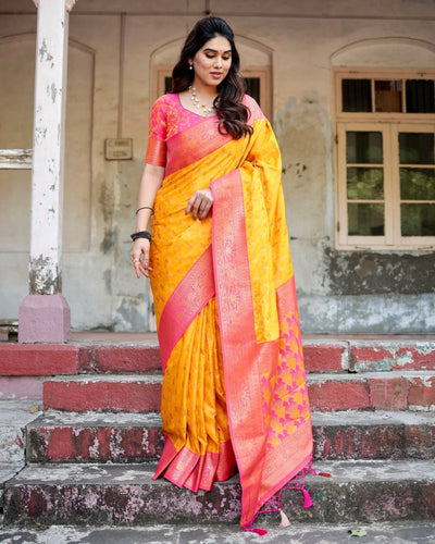 Pure Gaji Silk Saree Weaved With Zari Comes With Tassels - Almaari Fashion