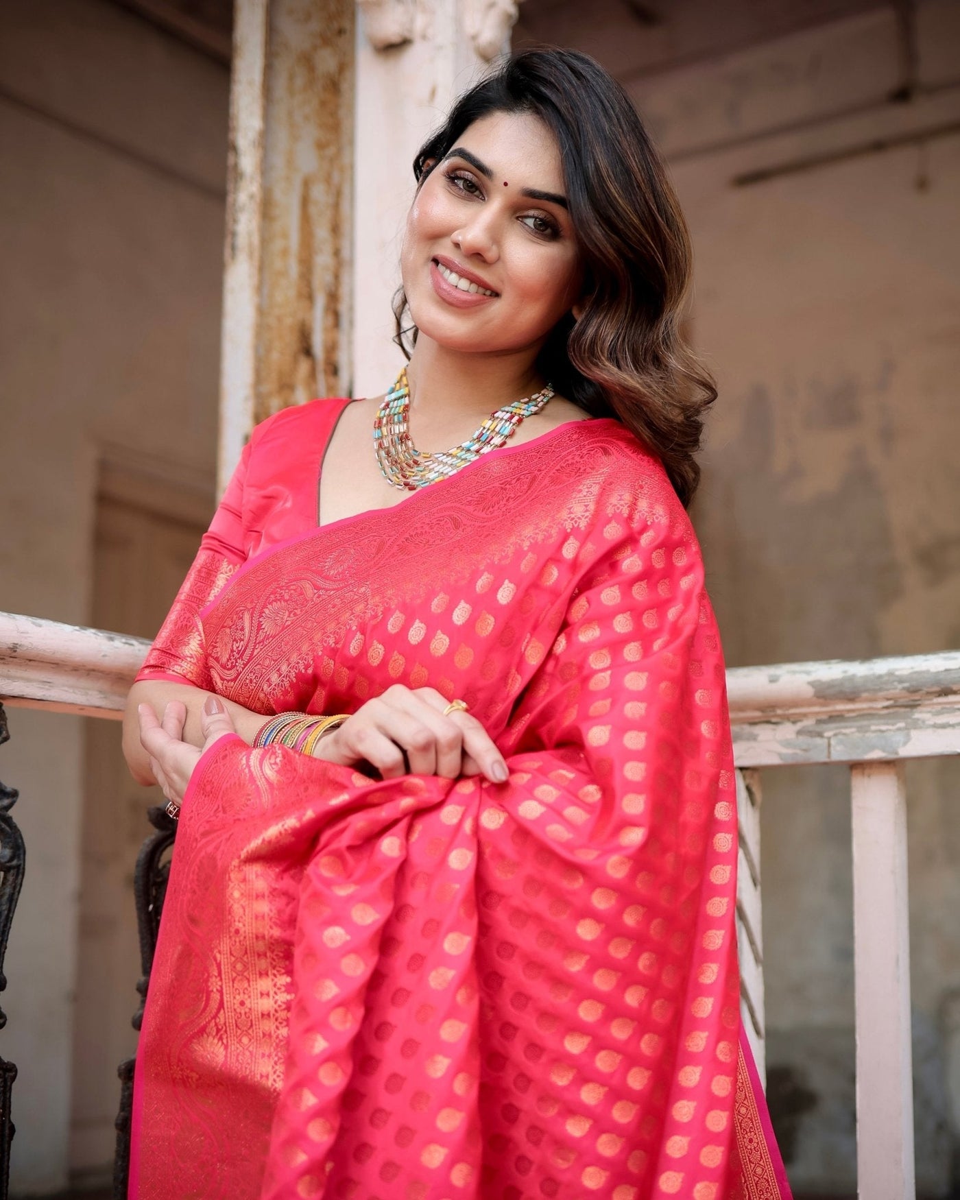 Pure Gaji Silk Saree Weaved With Zari Comes With Tassels - Almaari Fashion