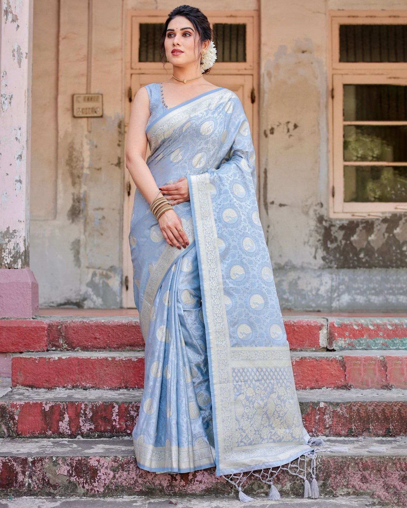 Pure Gaji Silk Saree Weaved With Zari Comes With Tassels - Almaari Fashion