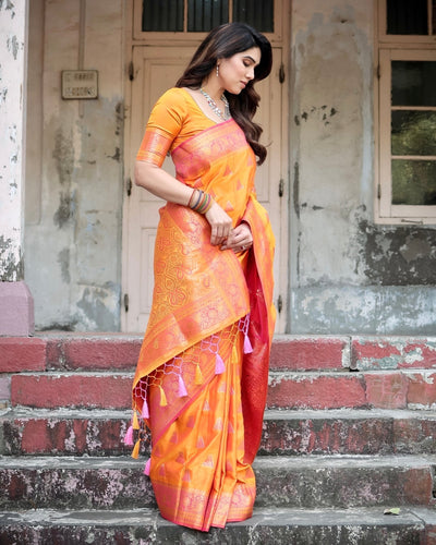 Pure Gaji Silk Saree Weaved With Zari Comes With Tassels - Almaari Fashion