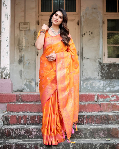 Pure Gaji Silk Saree Weaved With Zari Comes With Tassels - Almaari Fashion