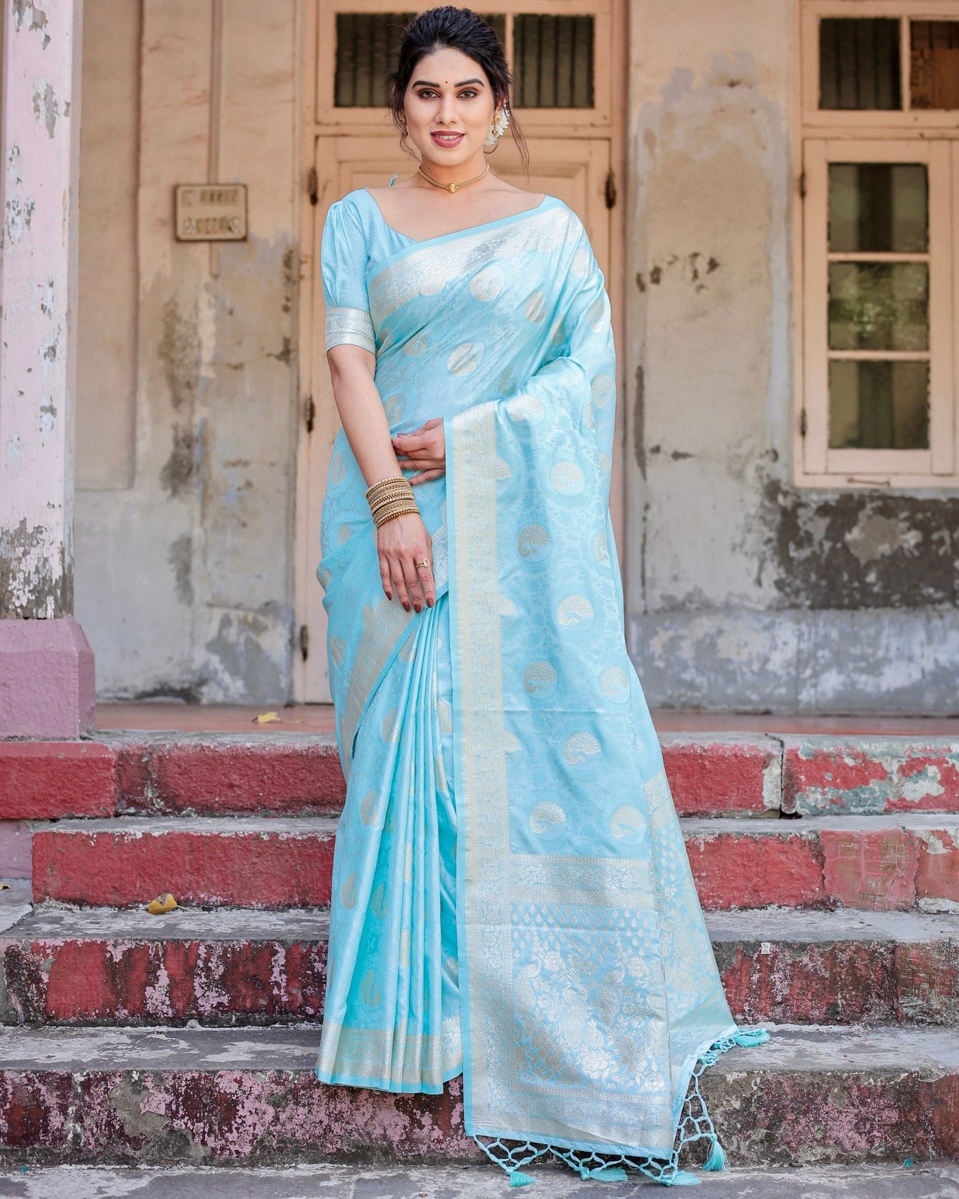 Pure Gaji Silk Saree Weaved With Zari Comes With Tassels - Almaari Fashion