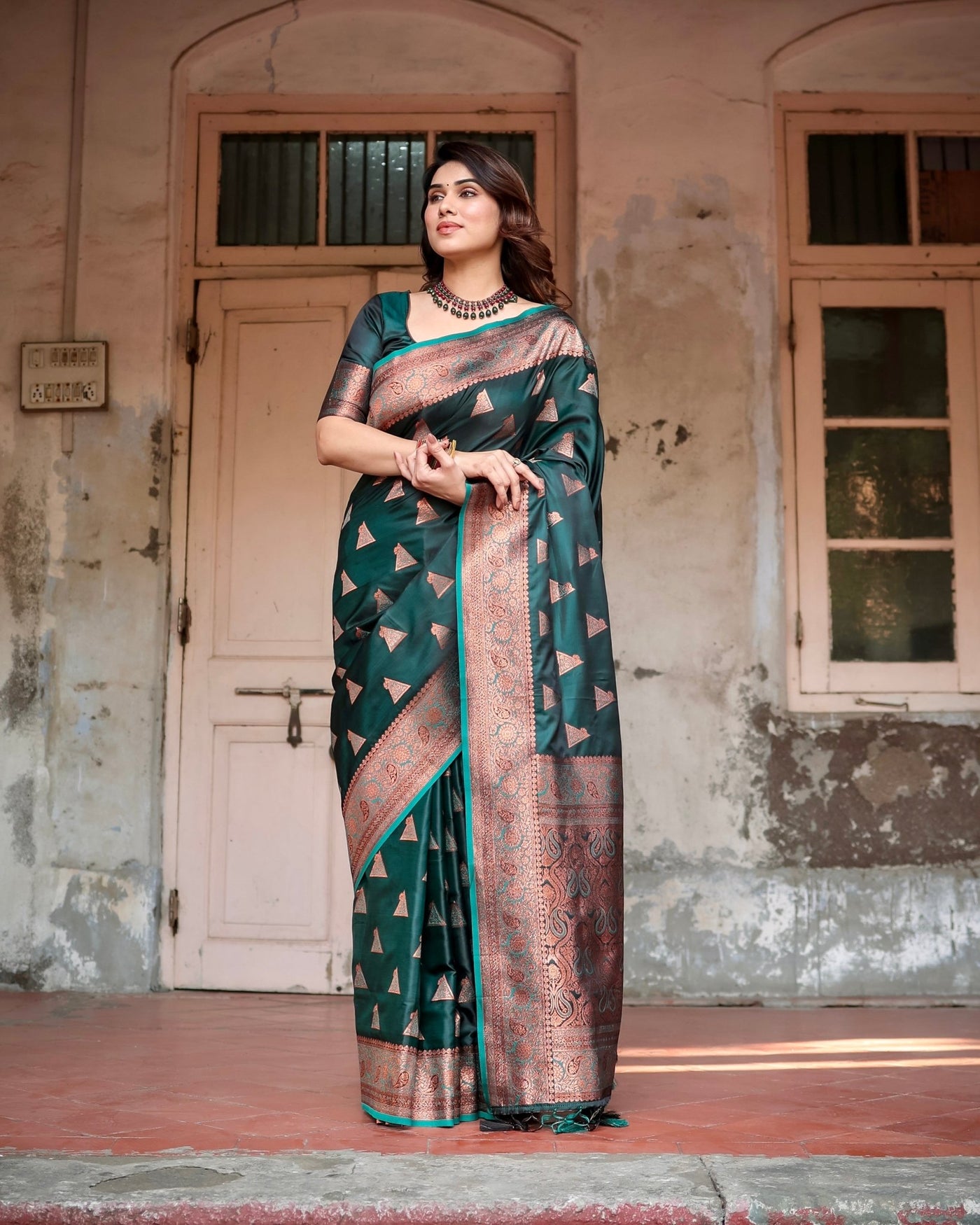 Pure Gaji Silk Saree Weaved With Zari Comes With Tassels - Almaari Fashion