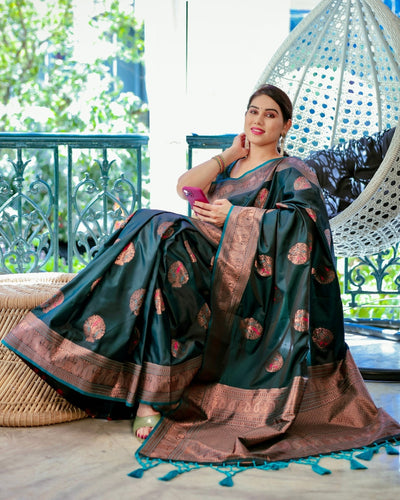 Pure Gaji Silk Saree Weaved With Zari Comes With Tassels - Almaari Fashion