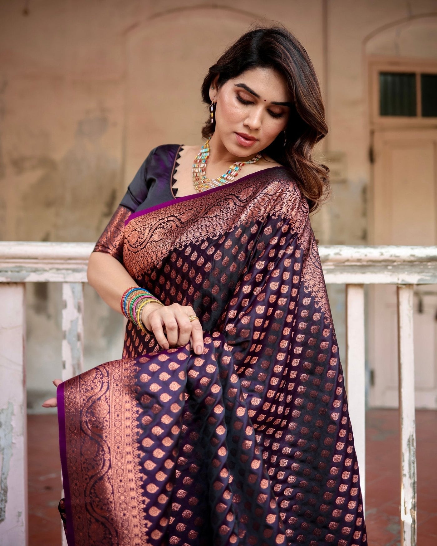 Pure Gaji Silk Saree Weaved With Zari Comes With Tassels - Almaari Fashion