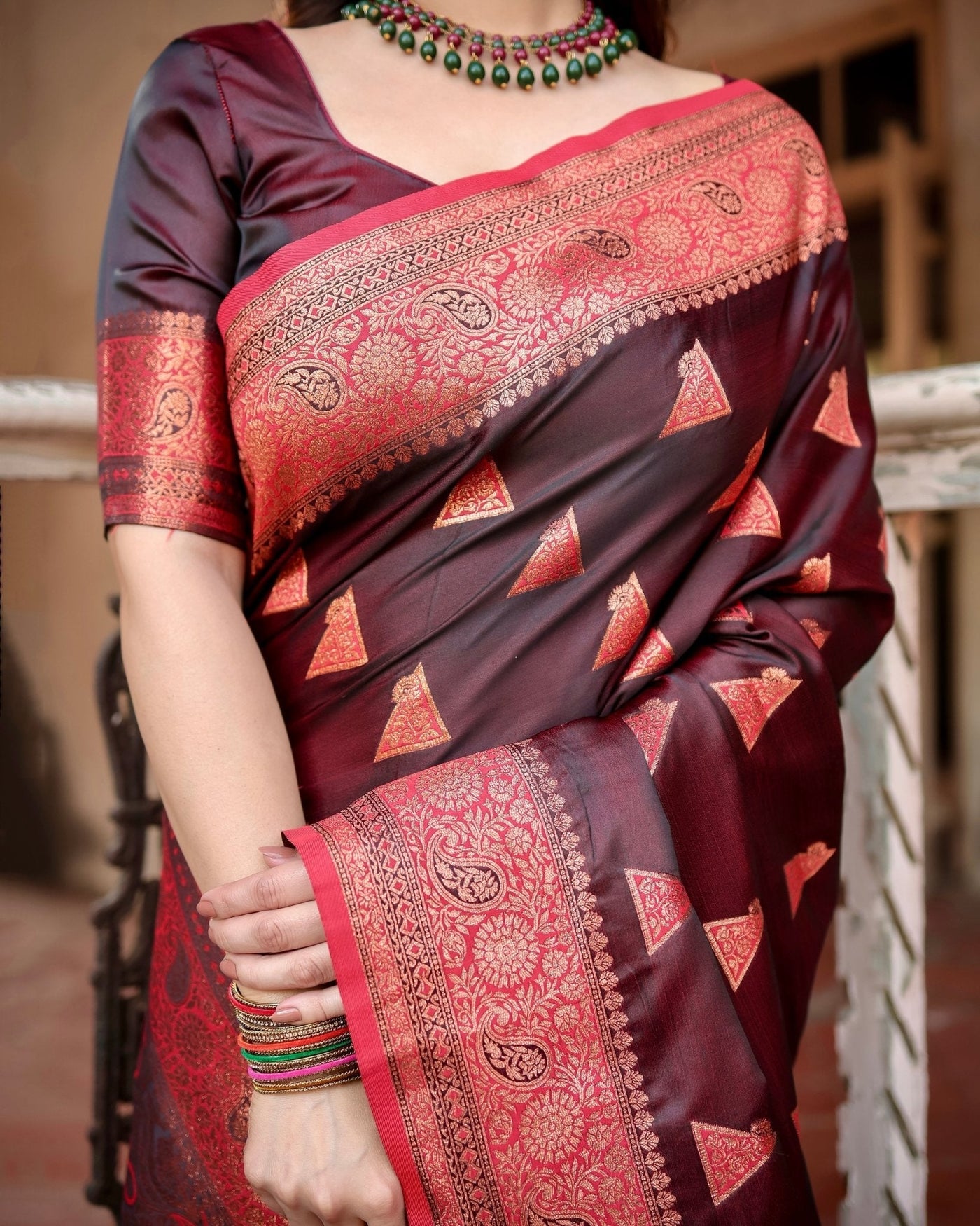 Pure Gaji Silk Saree Weaved With Zari Comes With Tassels - Almaari Fashion